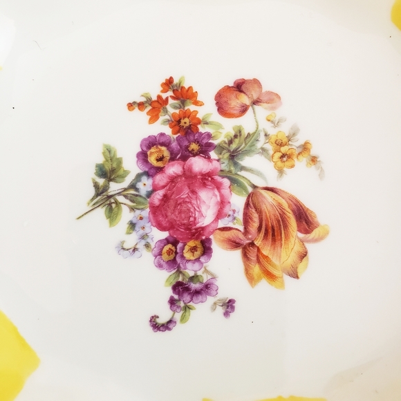 Steinmann Porcelain Summer Yellow Striped Vintage Bowl Dainty Floral Design - Picture 4 of 8